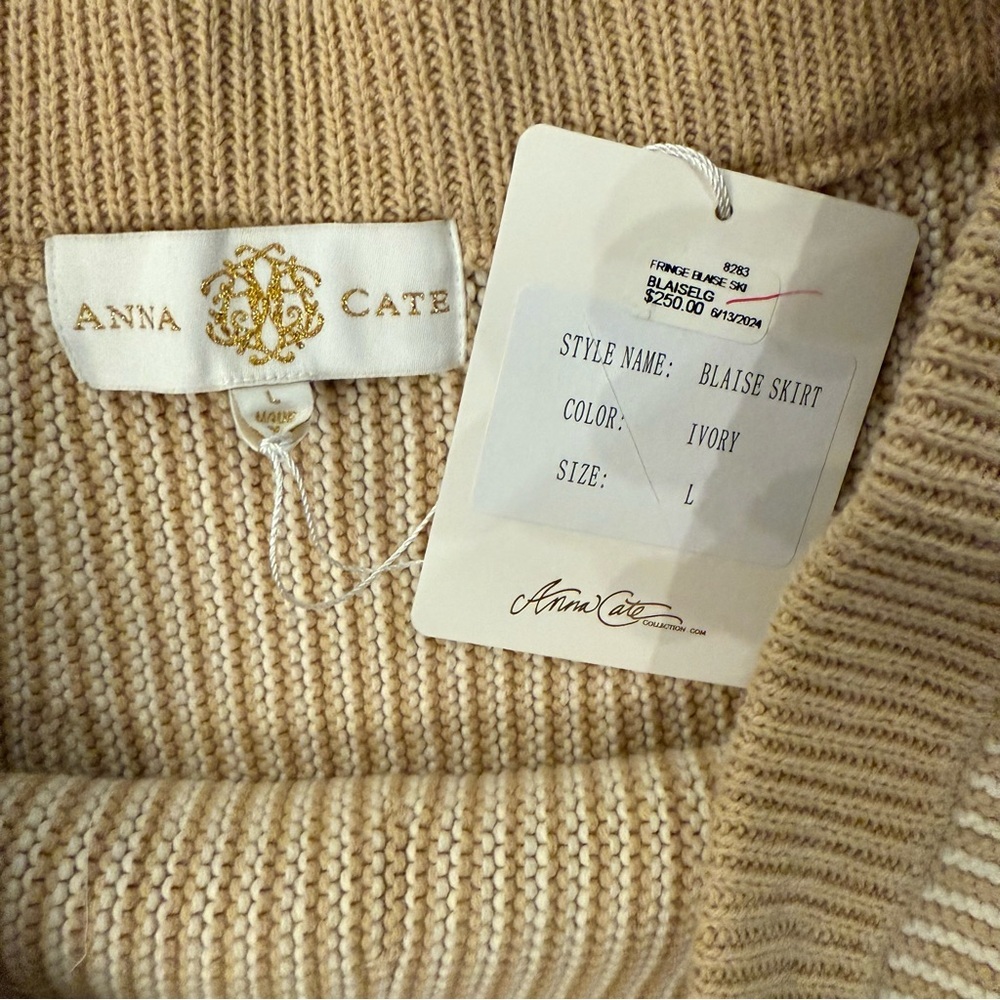 Anna Cate Blaise Ivory Knit Fringe Skirt Size L NWT - Picture 2 of 10